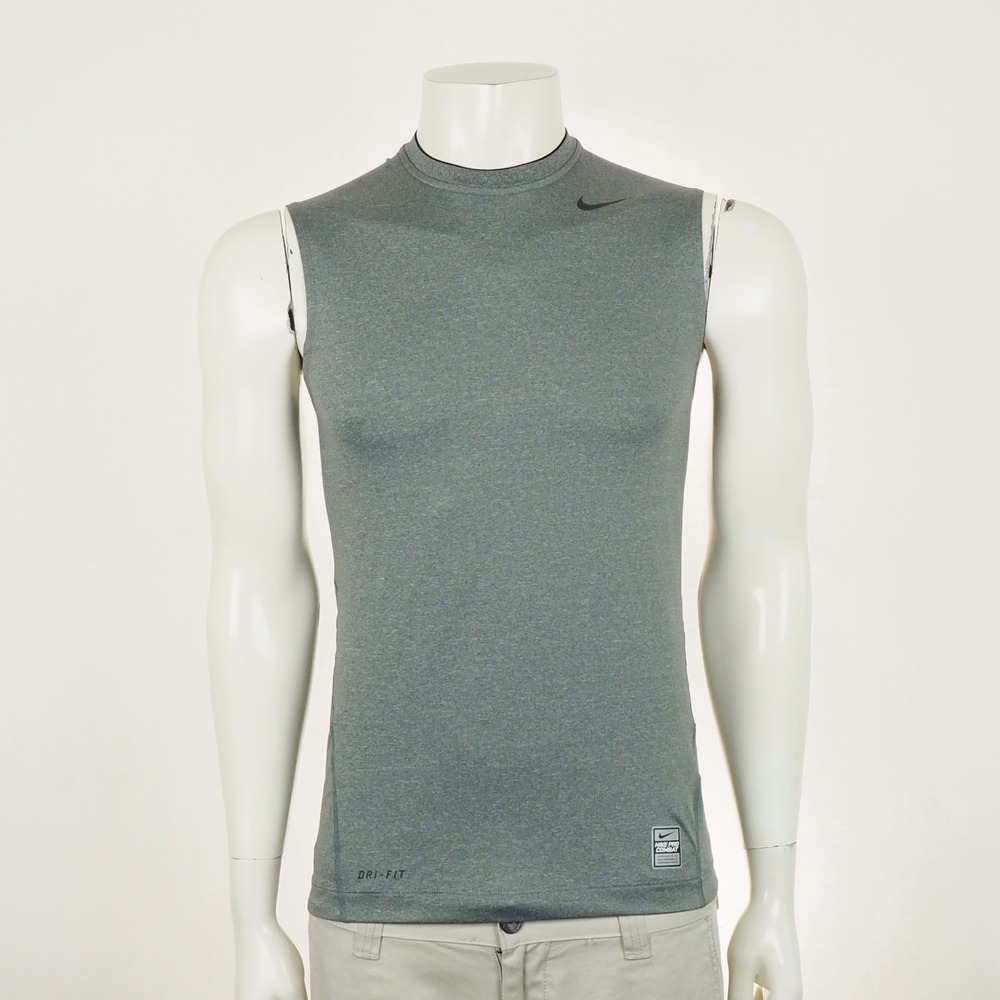Nike Pro Combat Fitted Sleeveless Tee Shirt Mens Small Gray Dri-Fit Gym Training